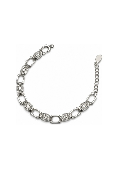 Balenbi Jewelry Kadın Gümüş Renk Zirkon Taş Detaylı Oval Zincir Çelik Bileklik 1175