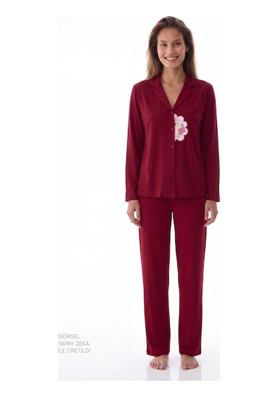 Penti Bordo Happiness Uzun Kollu Gömlek Pantolon Pijama Takımı