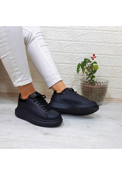 Bestof 150 Siyah-siyah Fuspetli Sneaker Düz Taban Spor Ayakkabı 001