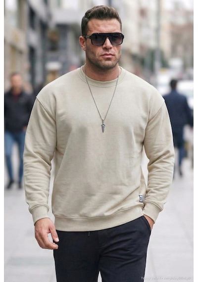 Buratti Regular Fit Bisiklet Yaka Pamuklu Içi Tüylü Yumuşak Şardonlu Erkek Sweat 5905255 Krem