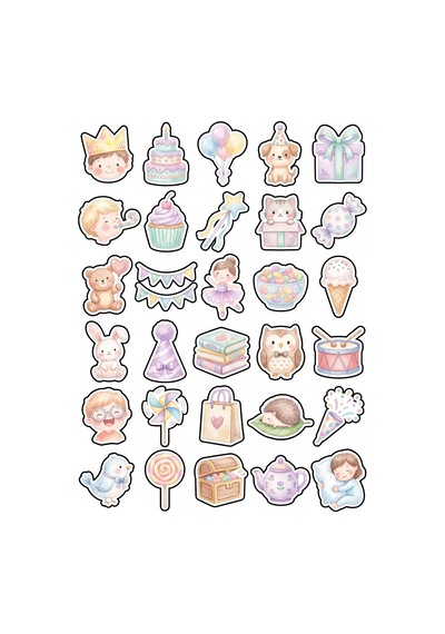 30 Adet Pastel Suluboya Doğum Günü Sticker Seti - Defter Ajanda Scrapbook İçin Çok Renkli