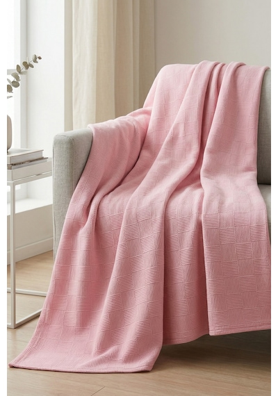 %100 Pamuk Dama Desenli Tek Kişilik Pike Pembe 160x230