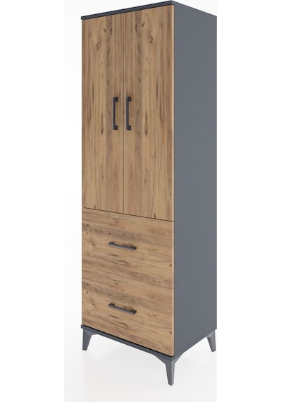 Hyperion Dolap 3 Raflı 2 Çekmeceli 2 Kapaklı 60x44x182 Antras... Antrasit