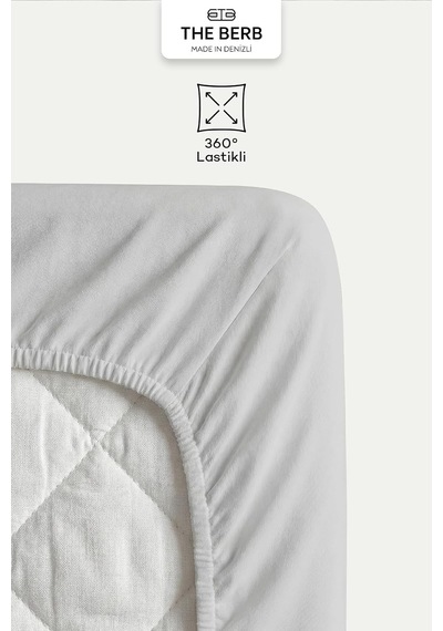 The Berb %100 Pamuklu Tek/çift Kişilik Lastikli Penye Çarşaf Fitted Jersey Açık Gri, 100x200 Genel