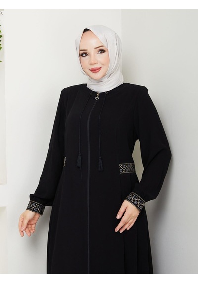 Eslemnur Nakışlı Ve Bağcıklı Ferace Siyah