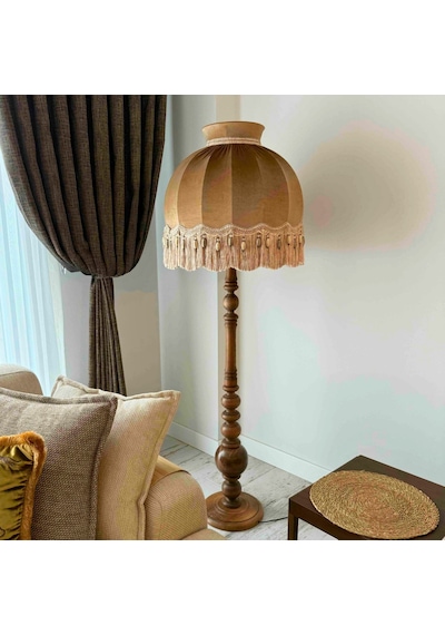 Kiremit Renk Kadife Lambader Kahve Ahşap Ayak Vintage Lm01298 Vizon