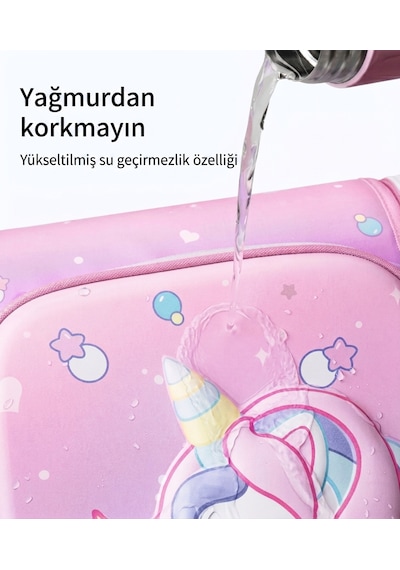 Unicorn 3d Desenli Kız Çocuk Kreş Ve Anaokulu Okul Çantası Pembe