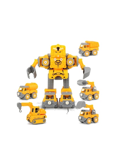 Sök Tak Birleşip Robot Olan 5 Adet Kırılmaz İş Makinesi Söktak Oyuncak