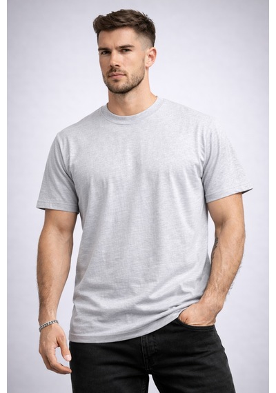 Herkesemoda Arka Stay Yazı Detaylı Basic T-shirt Gri
