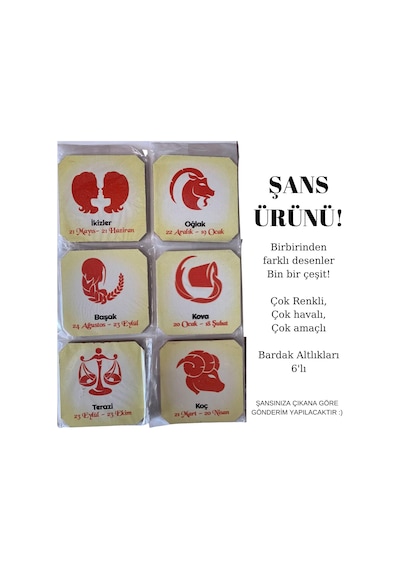 Bardak Altlığı 6'li Şans Butiği Ahşap Baskılı Doğa, Ünlüler, Sanat Eserleri, Mandala, İlham Verici Görsel & Diğer
