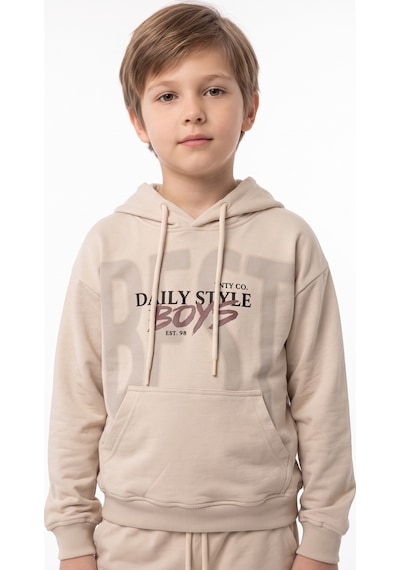 Toontoy Kids Toontoy Erkek Çocuk Kapüşonlu Daıly Style Boys Baskılı Eşofman Takım Bej