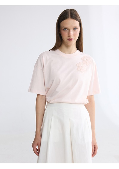 Lcw Modest Pembe Bisiklet Yaka Nakışlı Bluz