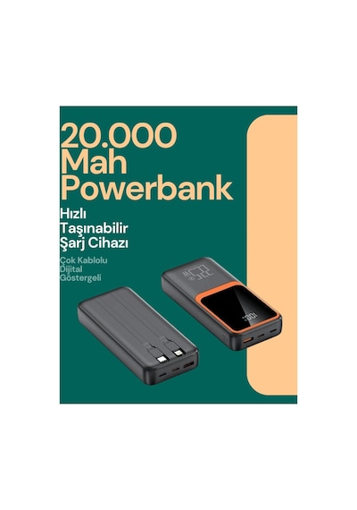 Taşınabilir Şarj Cihazı 20000 Mah 22.5w Hızlı Şarj + Dijital Ekran + Kablo - Hs08374967-7 Renkli Renkli