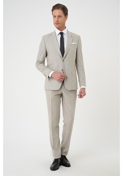 Efor Slim Fit Çift Yırtmaç Dokulu Esnek Klasik Bej Takım Elbise Tk 915 Bej