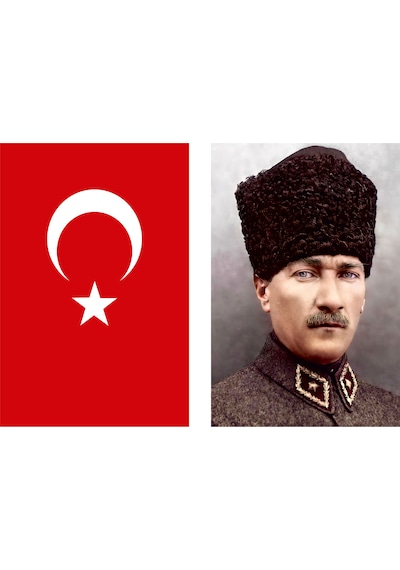 Türk Bayrağı Ve Atatürk Posteri Bayrak 150x225 Cm