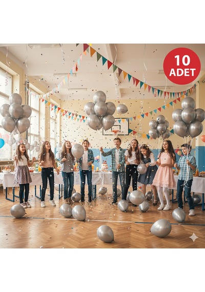 10 Adet Metalik Gri Parıltılı Metalik Balonlar Parti & Kutlama Paketi Diğer