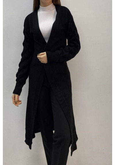 Onno Style Women Lüpenli Uzun Ceket Siyah