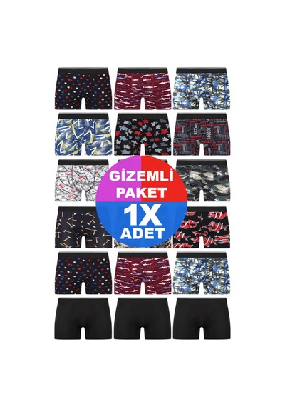 Andredimoda Erkek 1 Adet Rastgele Sürpriz Boxer - Özel Gizemli Paketinde Sürpriz Boxer Desenli Desenli