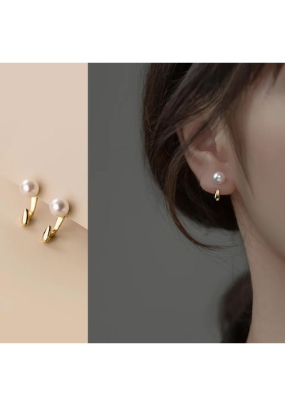 Şık İncilli Damla Çelik Küpe - Kararmaz, Antialerjik -yeni Moda Gold Kaplama