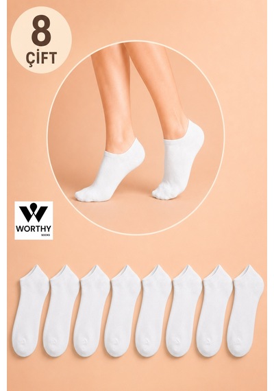 Worthy Socks 8'li Erkek Kısa Patik Bilek Çorap beyaz