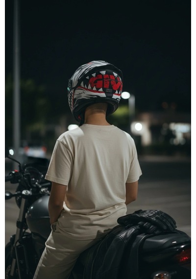 Gıvı 50.x Sharkbıte Mat Beyaz  1 Renkli 1 Şeffaf Vizörlü Motosiklet Kask Lacivert Vizör + Şeffaf