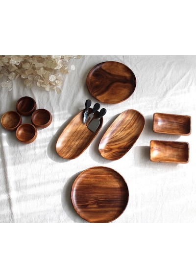Hbs Art Design Akasya Masif Ahşap Oval Sunum Tabağı Ahşap