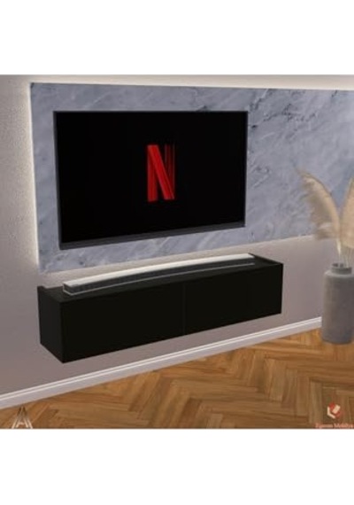 Siyah 120 Cm Tv Ünitesi Tv Sehpası Duvar Rafı Kitaplık Çok Renkli