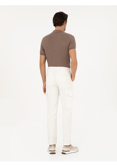 Cacharel Beyaz Straight Fit Kadife Kargo Cepli %100 Pamuk Kanvas Pantolon