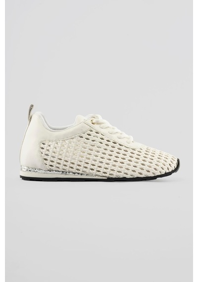 Mubiano Kadın Sneaker Örgülü Gümüş Detaylı Bağcıklı Spor Ayakkabı Nessa Beyaz Beyaz