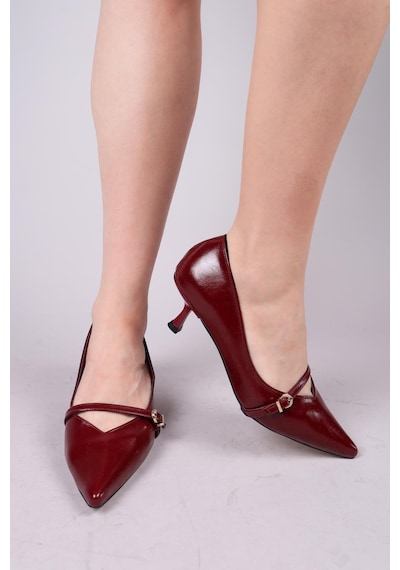 Birikon Cortez V Dekolteli Biyeli Stiletto Bordo-8351 Bordo