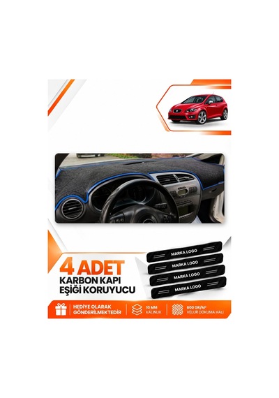Seat Leon 2005-2012 Uyumlu Ön Torpido Koruma Kılıfı Halısı Koruyucu Örtüsü - Siyah Mavi