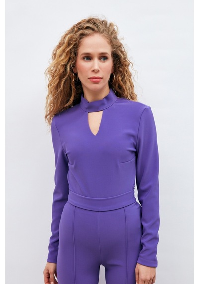 Sateen Sırt Detaylı Bodysuit Bluz - Mor