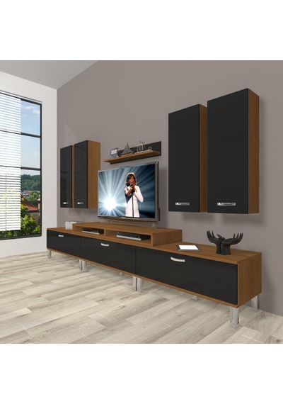 Decoraktiv Ekoflex 8d Slm Krom Ayaklı Tv Ünitesi Tv Sehpası Ceviz - Siyah