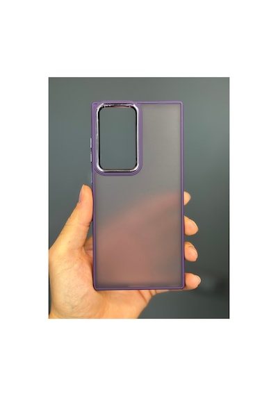 Fibaks Galaxy S23 Ultra Uyumlu Kılıf Metal Çerçeve Hassas Butonlu Renkli Buzlu Şeffaf Transparan Kapak