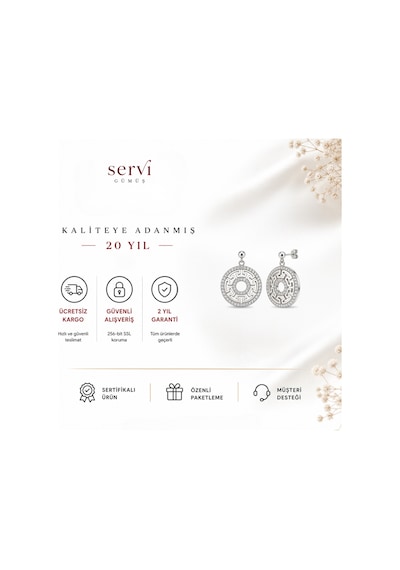 Servi 925 Ayar Gümüş Helene Zirkon Taşlı Yuvarlak Sallantılı Küpe-517