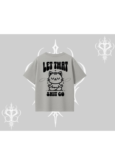 Tarzsokak Meditasyon Yapan Kedi Baskılı Oversize Tshirt Gri