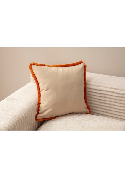 Swita Home Saçaklı Tek Renk 43x43 Kırlent Kılıfı Bej