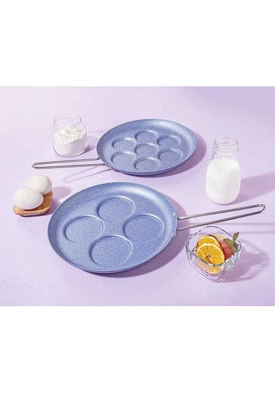 Gri Mavi Renk Granit Pankek Tavası 28cm -7 Bölmeli Çelik Kulp
