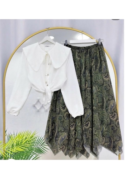 Lovie Moda Kadın Şifon Etekli Takım Kahverengi