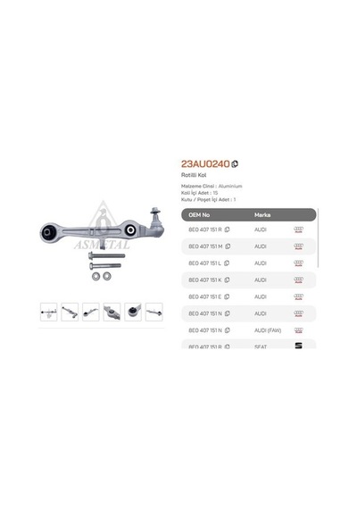 Asmetal 23au0240 Salıncak Alüminyum Cıvatalı Ön A4 4d0407151a