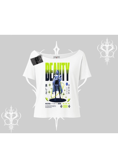 Tarzsokak Kayık Yaka Tshirt Anime Unity Neon Detaylı Grafik Baskılı Beyaz