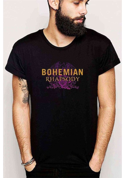 Queen Bohemıan Rhapsody Logo Baskılı Siyah Erkek Tshirt