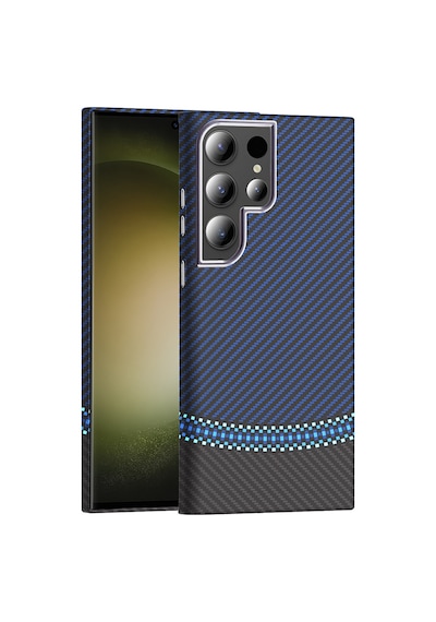 Zore Galaxy Uyumlu S23 Ultra Kılıf M-safe Şarj Özellikli Karbon Fiber Görünümlü Nvth Gros Kapak - Siyah-lacivert N/a