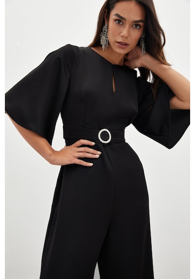Sateen Kemerli Krep Tulum - Siyah-134836 Siyah