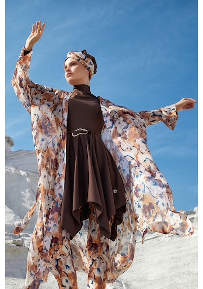 Adasea Uv Korumalı Mayo Üzerine Tek Pareo Kimono 1708 Bej Bej