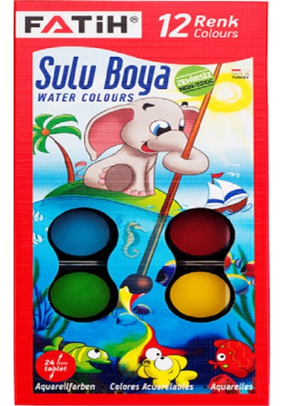 24'lü Kuru Boya + Fatih 12'li Sulu Boya + Fatih 12'li Pastel Boya / 48 Parça Set Çok Renkli