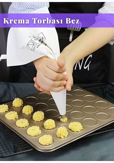 Krema Torbası Bez Yıkanabilir Torba Bpa Free Pasta Duy Torbası Dekorasyon Süsleme Aparatı 20x35 Cm Beyaz