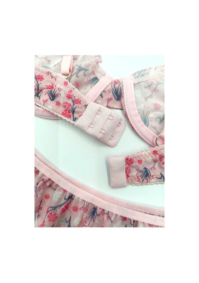 La Linaa Jasmin Pembe Çiçek Desenli Tanga Külotlu Sütyen Takım Pembe - 689426661 Pembe