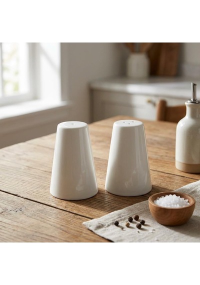 2'li Porselen Tuzluk Ve Karabiberlik Seti - Yumuşak Hatlı Minimalist Beyaz Sofra Baharatlık Takımı Ergonomik Masaüstü Tuzluk 5,7 X 7,9 Cm Çok Renkli