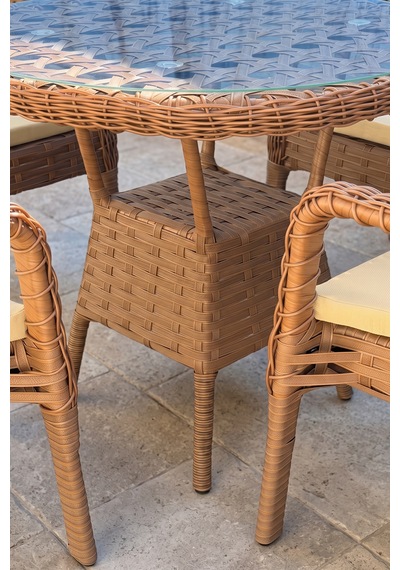Eterna Serisi 1.sınıf 4 Adet Tekli Cappucino Rattan Krem Minder Bahçe Balkon Takımı